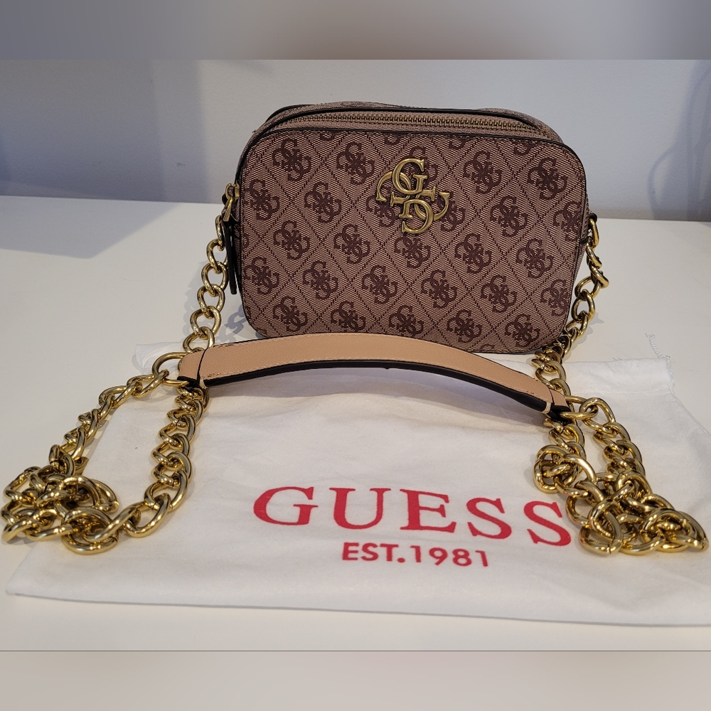 Guess Signature Logo Printed Crossbody Purse